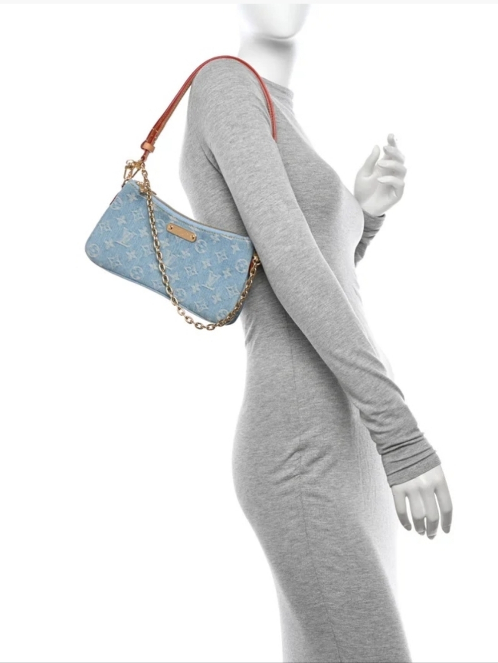 Cotton Denim Lo Sky Lite Blue Monogram Denim Pouchette Crossbody Double Zip LVI